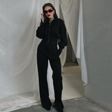 Fongt Autumn New Women's Pure Color Repair Body Coat High Waist Straight Trousers Two Sets