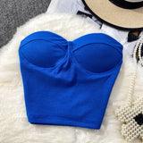 Fongt Color Strapless Vest Female Wearing Sexy Hot Girl Short Crop Slim Thin With Chest Pad-Outfit