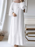 Fongt Muslim Women's Robes Spring And Autumn New Fashion Bubble Sleeves Retro Pocket Hem Side Dress