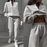 Fongt Women's New Casual Fashion Thicken Long-Sleeved Trousers Two Sets