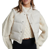 Women Puffer Padded Vest Winter Sleeveless Jackets Crop Waistcoat Solid Color Stand Collar Warm Lightweight Vest