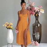Fongt Spring And Summer New Fashion Leisure Tie To Repair The Fork With High-End Dress Woman