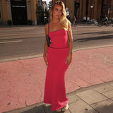 Contrast Spaghetti Strap Bodycon Maxi Dress-Outfit