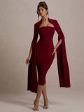 Solid Cape Bodycon Midi Dress-Outfit