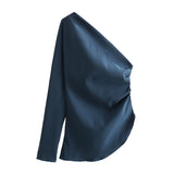 New Pleated Asymmetrically Trimmed Blouse 5039432250-Outfit