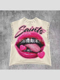 Fongt Spring And Summer New Popular Round Neck Vest Mouth 69 Neck And Shoulder Point To Do Printing