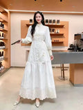 Fongt Retro Elegant Dress Women's New French Heavy Industry Embroidered Collar Lantern Sleeves Large Swing Dress