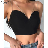 Sexy Spaghetti Strap Cami Slim Cropped Top Women Summer Casual Backless Skinny Black Streetwear Sleeveless