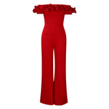 Fongt Women's Sexy Tight Solid Color Collar Lotus Side Shoulder Short-Sleeved Jumpsuit