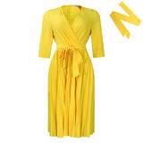 Fongt Women's Clothing Autumn 2025 New Solid Color Pressure Folded Strap With Large-Size V-Neck Temperament Elegant African Dress
