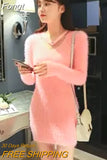 Mink Furry Sweater Women Autumn Winter Embroidery Elasticity Knit Bottoming Pullover Hippocampus Sexy Package Hip