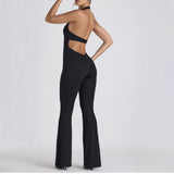 Fongt Summer New Solid Color Low Chest U-Neck Elastic Tights Sexy Sleeveless Jumpsuit