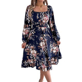Shooting Spring And Summer Elegant Flowers Lead Long Sleeves To Close Waist Lotus Leaf Side A Dress Women's