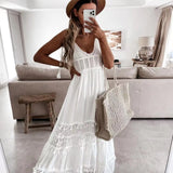 Fongt Women's Dress Casual Lace Splicing Sleeveless Long Dress
