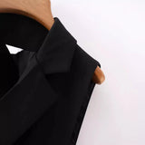 2024 New Vintage Suit Collar Black One Button Cardigan Pure Korean Temperament Commuter Vest-Outfit