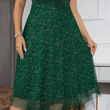 Fongt Elegant Fat Woman Large-Size Dress V-Neck Temperament Body-In-Body Wave Point High-End Dress Woman