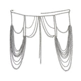 Silver Link Chains Two 2 Piece Set Women Hollow Out Cape Crop Top Long Tassels Mini Skirt Set Party Summer Beach
