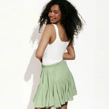 Ruffles Solid Elastic Waist Mini Skirt-Outfit