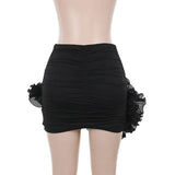 Ruched Ruffle Flower Bodycon Mini Skirt-Outfit