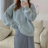 Fongt Button Twist Sweater Female Coat 2024 New Loose Soft Waxy Temperament Knit Cardigan Jacket Female-Outfit