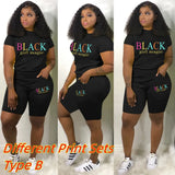 Summer Tracksuit Set Pink Letter Print Top + Biker Shorts Suits Bodycon Casual Two Piece Set Sport Outfits