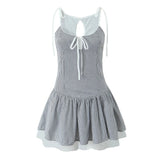 Striped Frill Strap Mini Dress-Outfit