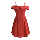 Fongt Spring New Sweet One Word Collar Sling Dress Sexy Back Chic Slim Short Dress-Outfit