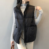 New Body Warmer Women's Down Cotton Vest Jacket Loose White Down Cotton Thick Waistcoat Vest Zipper Sleeveless Coat