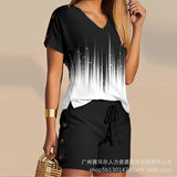 Positioning Print Short-Sleeved Pants Two-Piece Suit-Outfit