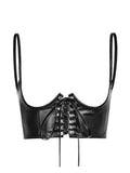 Front Tie Pu Leather Cropped Bustier-Outfit