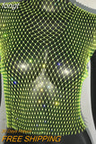 Sexy Diamonds Mesh Cropped Tank Top Women Summer Cover Up Bikini See Through Rhinestone Net Party Club Crop
