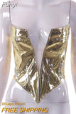 Strapless Cut Out Corset Crop Tops Women Backless Slim Fit Golden Camisole Top 2023 Summer Punk Y2K