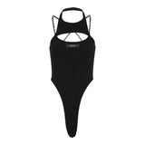 Fongt Summer Fashion New Women's Solid Color Sexy Hollow Out Irregular Slim Backless Sleeveless Jumpsuit-Outfit