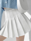 Summer Women High Waist Pleated Skirt A-line Plaid Sexy Mini Skirts Preppy Uniform Tennis Skirts for Girls Black White-Outfit