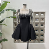 British Spring Fashion White Rich Beauty Light Luxury Strap Hand Nail Drill Collar Small Dress