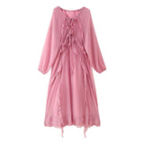Fongt Women's Clothing Burst Stromed Casing Decoration V-Neck Dress