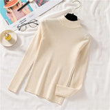 Autumn Women Pullover Sweater Half Turtleneck Long Sleeve Knitted Jumper Winter Elastic Solid Basic Ladies Blouse New