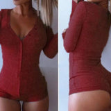 Women Sexy Rib Cotton Button V Neck