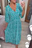 Fongt New Plus-Size Loose Long Beach Vacation Beach Dress V-Neck Floral Dress-Outfit