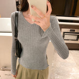 Thin Korean Horn Sleeve Knitted Sweater New Sweet Slim And Forked Underwear In Autumn And Winter-Outfit