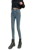 Fongt Double-Button Small Foot Jeans Women's Fall 2024 New Summer Slim Show Thin Nine Minutes Tight Black Pants-Outfit