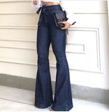 Festival High Waist Hip Temperament Commute Lace-up Pants Wide-leg Jeans Women's