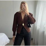 Fongt Women's Explosive Minimalist Fashion V-Neck Button Knitted Cardigan