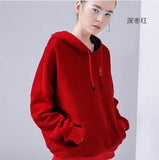 Fleece Hoodie Letter Embroidery Solid Color Loose Tracksuit With Pocket
