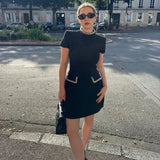 Tweed Solid Beaded Seam Mini Dress-Outfit