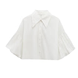Fongt Short Top 2025 Spring Five-Sleeve Retro Temperament Bubble Sleeve Loose Shirt