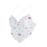 Summer Sexy Chest Wrap, Creative Floral Printing See Through Irregular Hem V-neck Hanging Neck Top Slim Backless