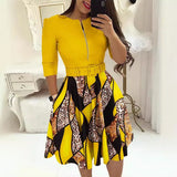 Fongt New Round-Neck Printing Belt Fashion Casual Commuter Dress