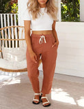 Summer Solid Color Casual Lace Skinny Cotton Linen