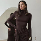 Turtleneck Long Sleeve Wrap Maxi Dress-Outfit